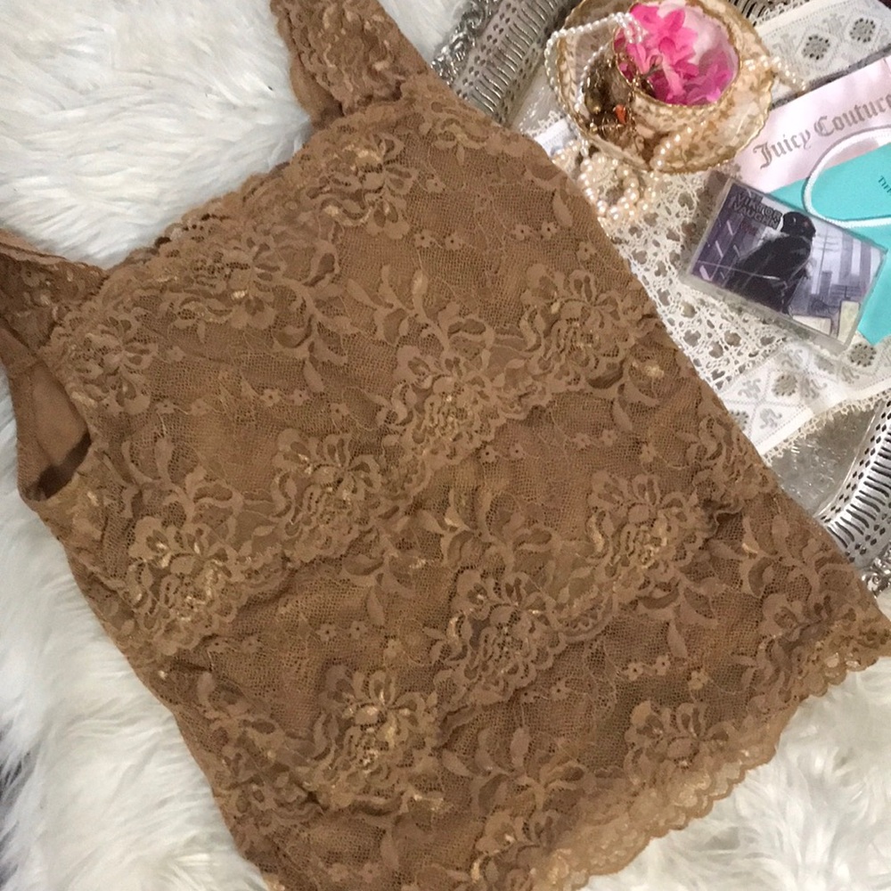 Vintage Y2k Lace Tank Top Blouse Tiered Carmel Brown Tan Going Out Cute Small S